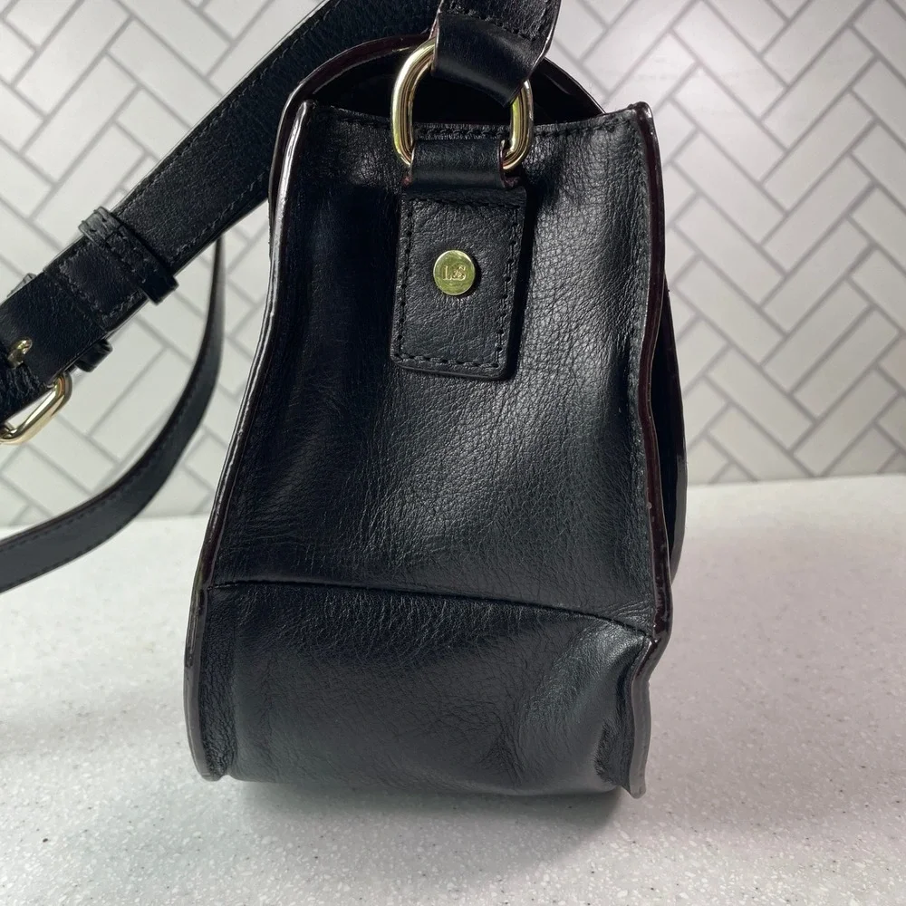 Lo & Sons The Claremont Black Leather Camera Bag Crossbody Purse Gold Hardware